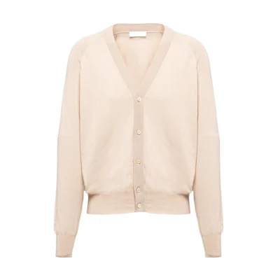 PRADA FW22 Colorblock V-Neck Button-Up Knit Sweater in Light Pink. UMC653-J2N-F0627-S-121