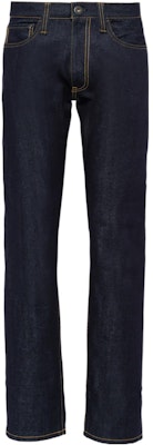 PRADA FW22 Loose Fit Straight-Leg Blue Denim Jeans with Stitch Details GEP315-1WQV-F0008-S-202 Order PRADA FW22 Loose Fit Straight-Leg Blue Denim Jeans with Stitch Details GEP315-1WQV-F0008-S-202