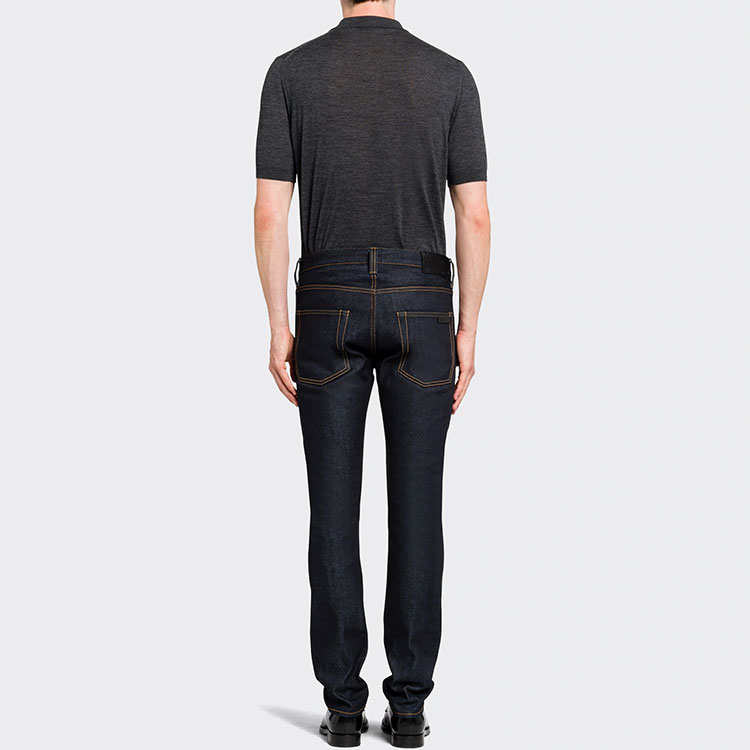 Shop PRADA FW22  Loose Fit Straight-Leg Blue Denim Jeans with Stitch Details GEP315-1WQV-F0008-S-202