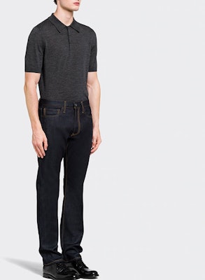 PRADA FW22 Loose Fit Straight-Leg Blue Denim Jeans with Stitch Details GEP315-1WQV-F0008-S-202 Purchase PRADA FW22 Loose Fit Straight-Leg Blue Denim Jeans with Stitch Details GEP315-1WQV-F0008-S-202