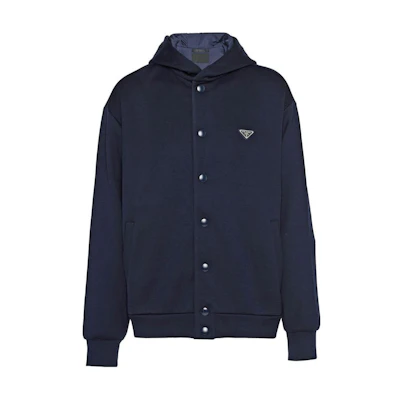 PRADA FW22 Navy Blue Solid Button-Up Hooded Jacket UJL29AS22211OQ-F0QR3