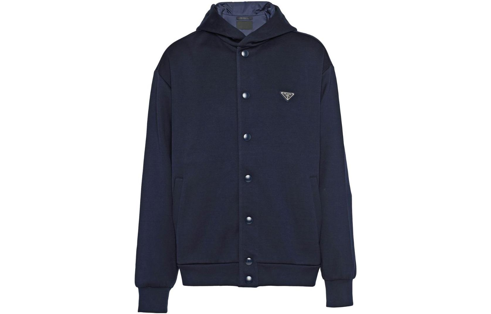 Order PRADA FW22  Navy Blue Solid Button-Up Hooded Jacket UJL29AS22211OQ-F0QR3