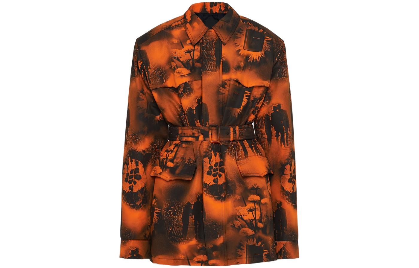 PRADA FW22  Orange Printed Belted Long Sleeve Coat SGC091-11PZ-F0049-S-222