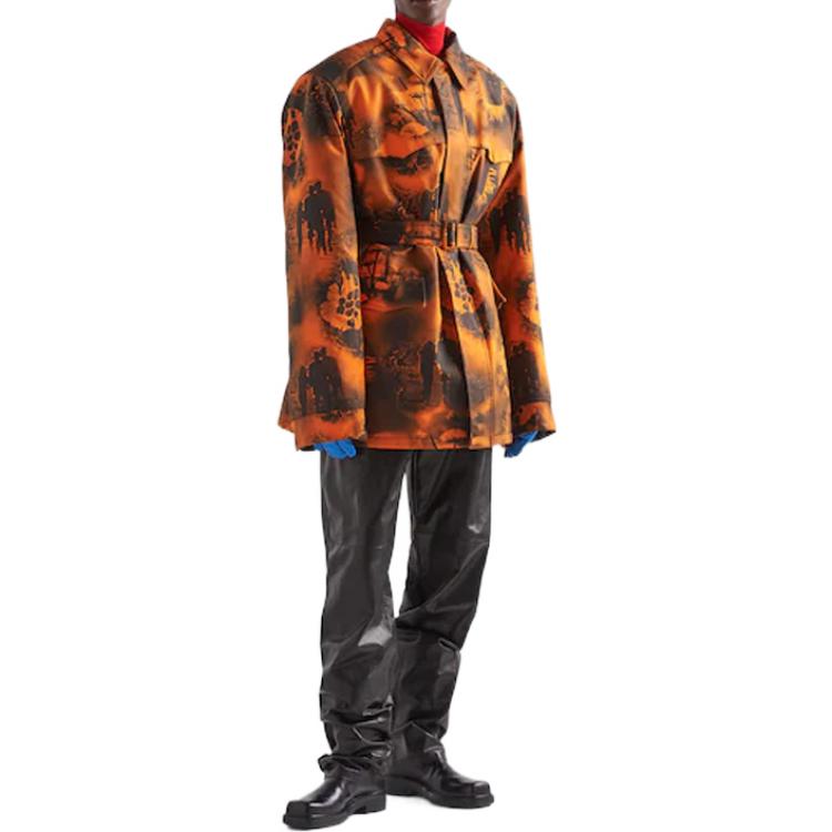 Lookbook PRADA FW22  Orange Printed Belted Long Sleeve Coat SGC091-11PZ-F0049-S-222