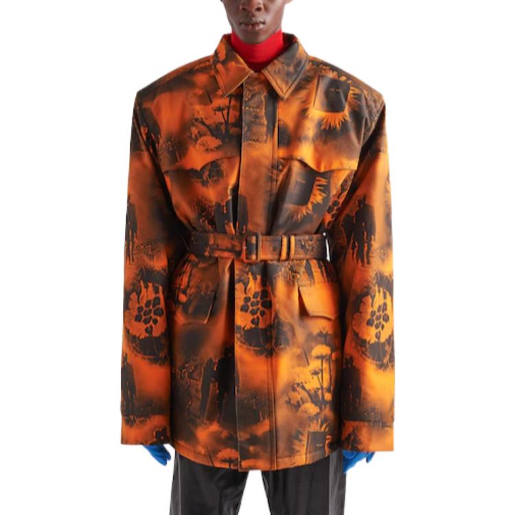 Purchase PRADA FW22  Orange Printed Belted Long Sleeve Coat SGC091-11PZ-F0049-S-222