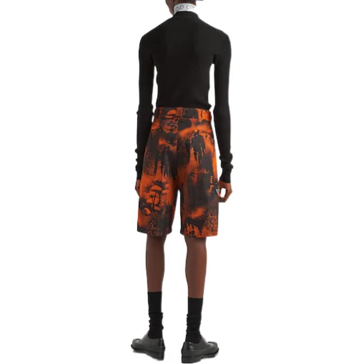 Shop Prada 2022秋冬橙色风景印花休闲短裤 SPG32-11PZ-F0049-S-182