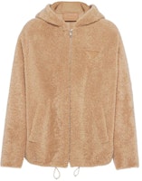 PRADA FW22 Pink Fur Hoodie with Logo Patch and Zipper. UPW442-1ZIK-F0627-S-231 PRADA FW22 Pink Fur Hoodie with Logo Patch and Zipper. UPW442-1ZIK-F0627-S-231