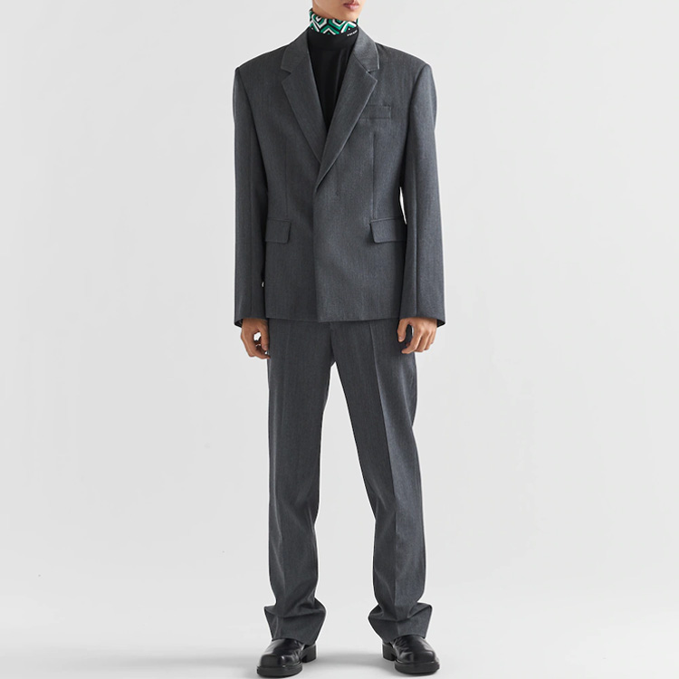 Lookbook PRADA FW22修身單扣西裝外套 石板灰長袖外套 UGN205-108N-F0480-S-222