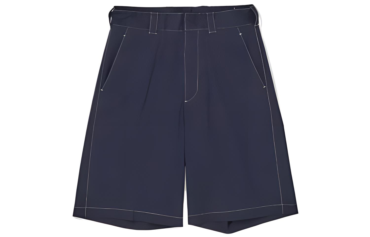 PRADA FW22  Solid Button Straight-Cut Shorts Dark Blue Casual Style SPH280-12VC-F022E-S-231