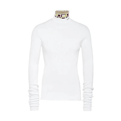 PRADA FW22 White Geometric Patterned Turtleneck Slim Fit Sweater UMR527-11KK-F0X97-S-222