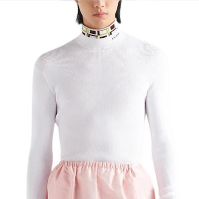 PRADA FW22 白色幾何圖案高領修身毛衣 UMR527-11KK-F0X97-S-222 Details for PRADA FW22 白色幾何圖案高領修身毛衣 UMR527-11KK-F0X97-S-222