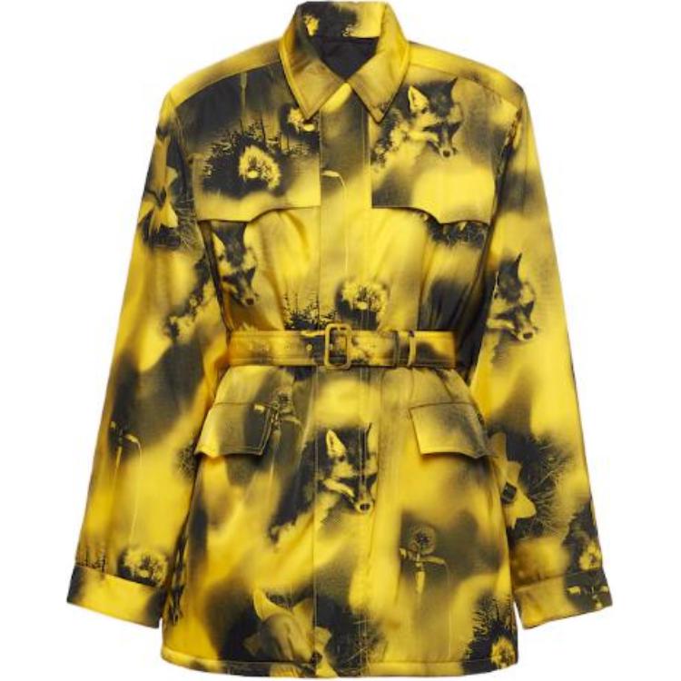 PRADA FW22  Yellow Patterned Long Coat with Belt. SGC091-11P1-F0010-S-222