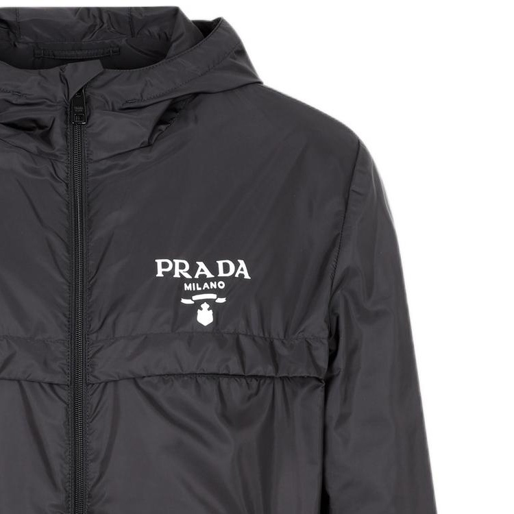 Details for PRADA FW22 Black Letter Print Hoodie Long Sleeve Jacket for Men. SGC052-1WQ9F-0002-S-221