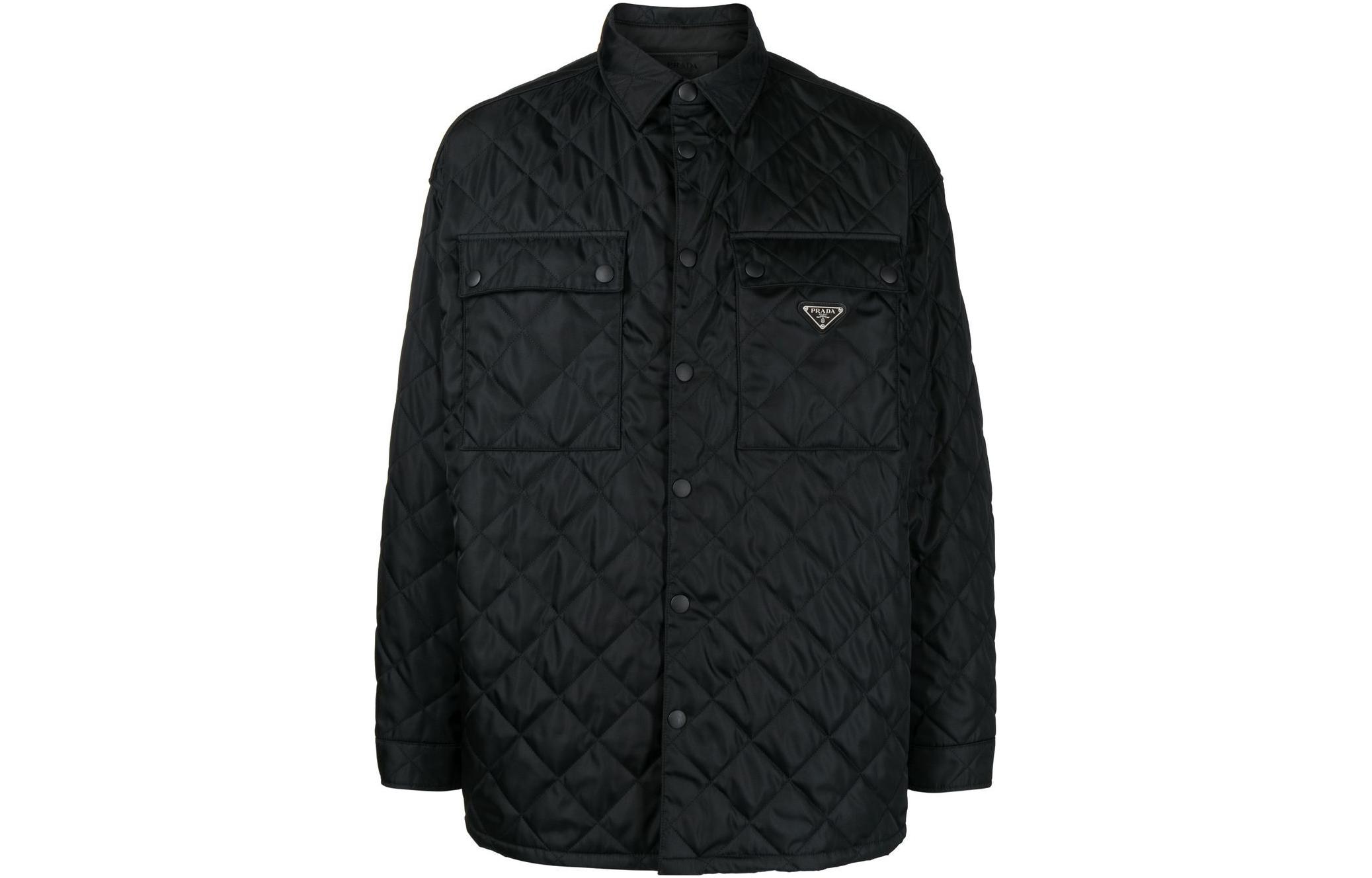 Prada FW22 Black Quilted Logo Patch Shirt Jacket for Men SC616M-1WQ8-F0002-S-222