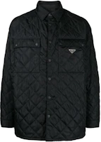 Prada FW22 Black Quilted Logo Patch Shirt Jacket for Men SC616M-1WQ8-F0002-S-222 Prada FW22 Black Quilted Logo Patch Shirt Jacket for Men SC616M-1WQ8-F0002-S-222