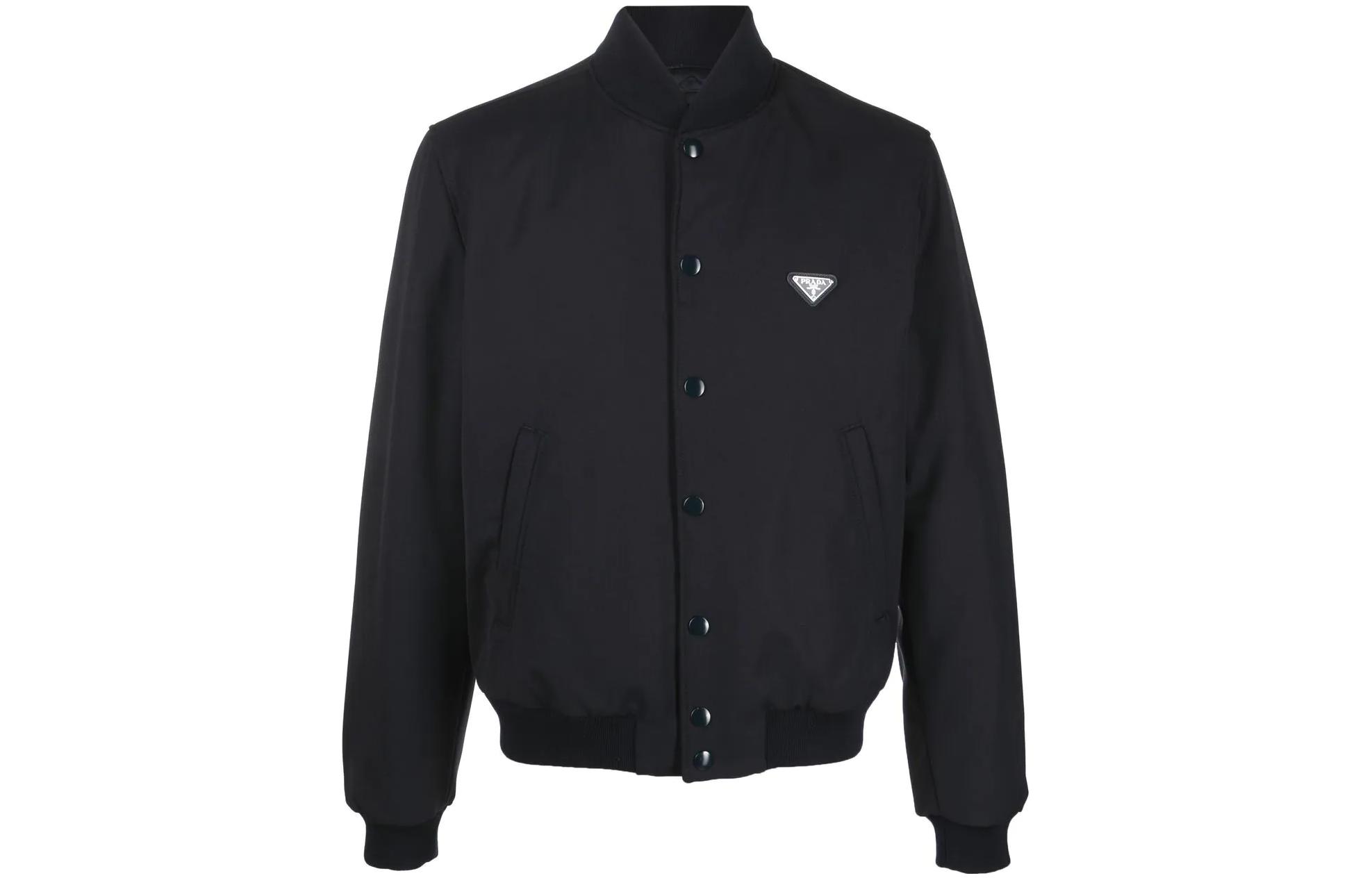 Prada FW22 Black Solid Triangle Patch Bomber Jacket Fashion SGC073-11A6-F0002