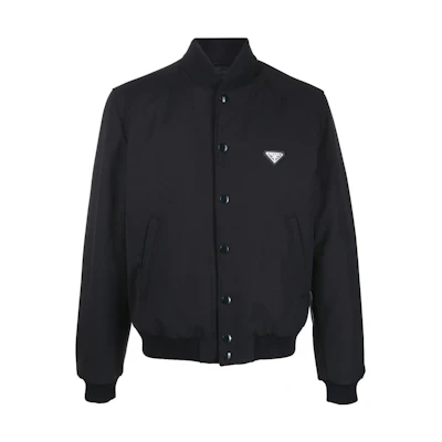 Prada FW22 Black Solid Triangle Patch Bomber Jacket Fashion SGC073-11A6-F0002