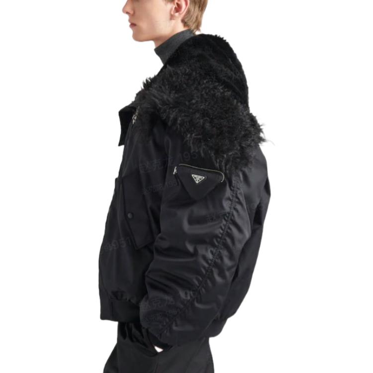 Purchase Prada FW22 黑色拉鍊飛行員外套帶翻領 SGC148-1WQ8-F0002-S-222