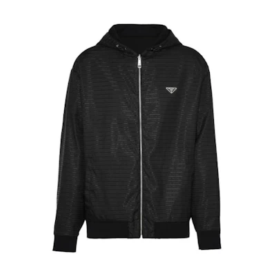 PRADA FW22 Reversible Solid Striped Logo Hooded Jacket Men’s Black. UJL28A-11B9-F0806-S-222