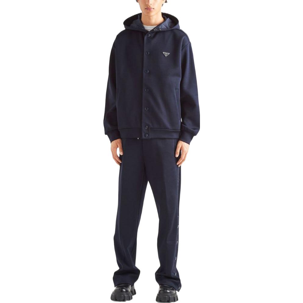 Shop 普拉达FW22深蓝侧条纹纽扣直筒裤 UJP198-11OQ-F0QR3-S-222