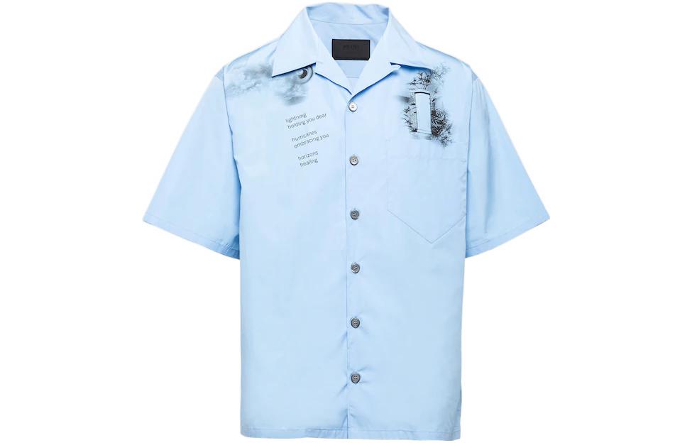 Order PRADA FW22 天空藍印花短袖休閒襯衫 男款 UCS414-11SR-F0YRX-S-221
