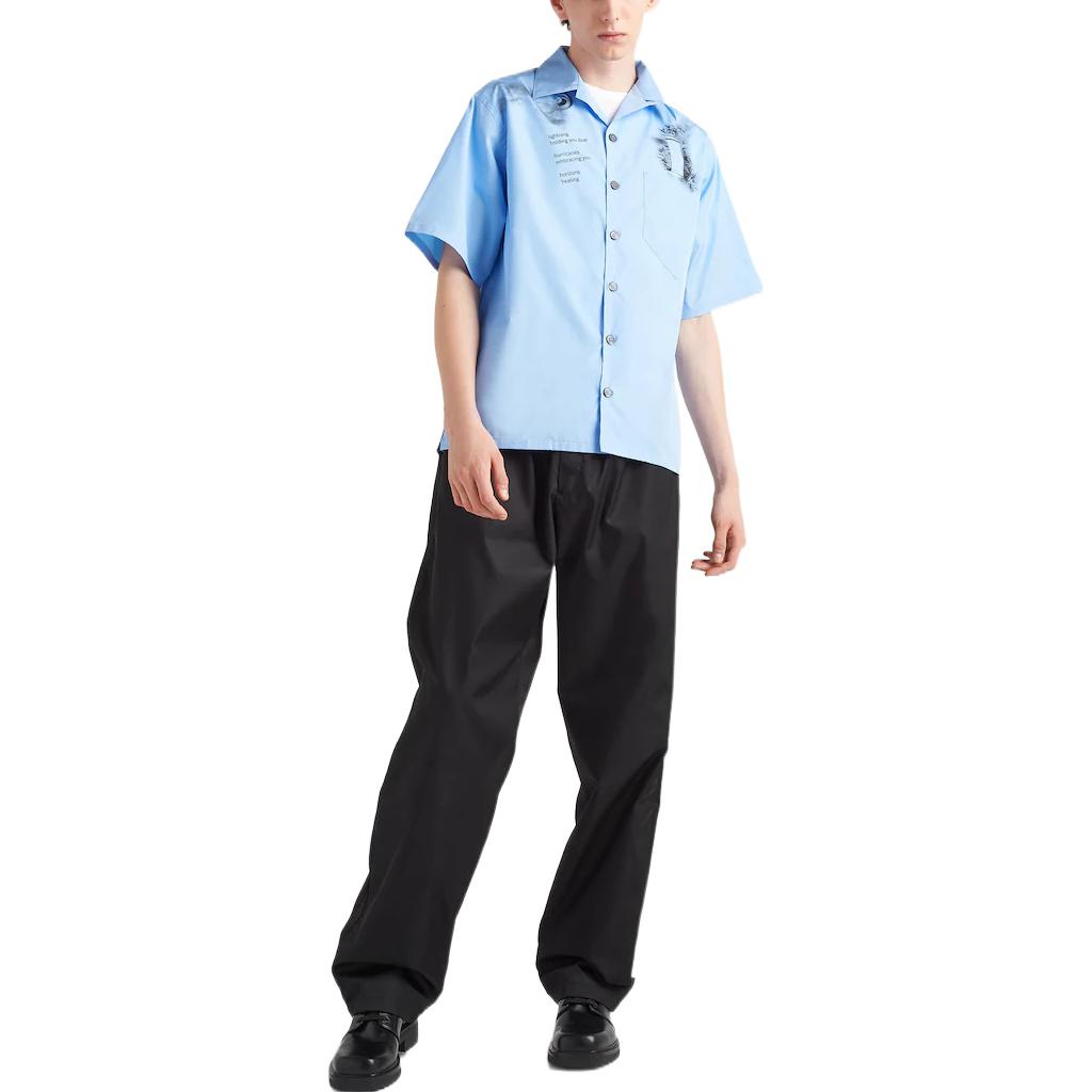 Lookbook PRADA FW22 天空藍印花短袖休閒襯衫 男款 UCS414-11SR-F0YRX-S-221