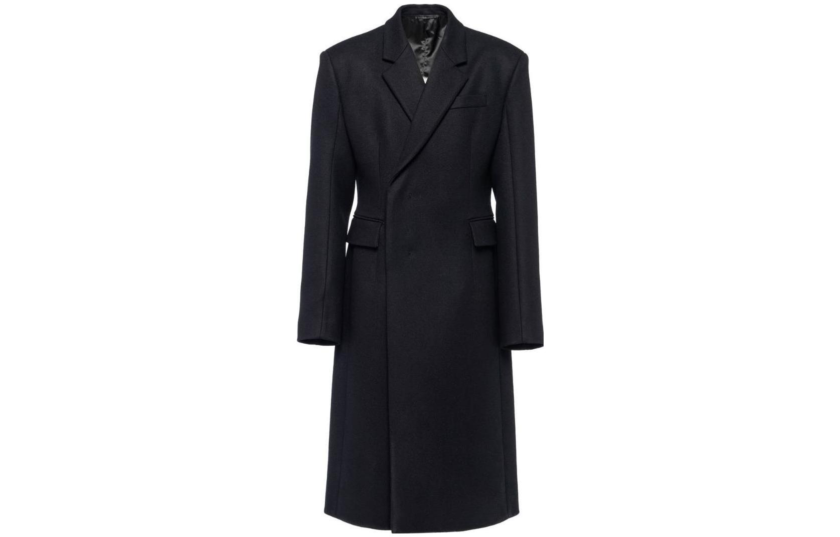 Order PRADA FW22 Solid Black Long Sleeve Straight-Cut Coat Unisex. UC474N-180-F0002-S-222