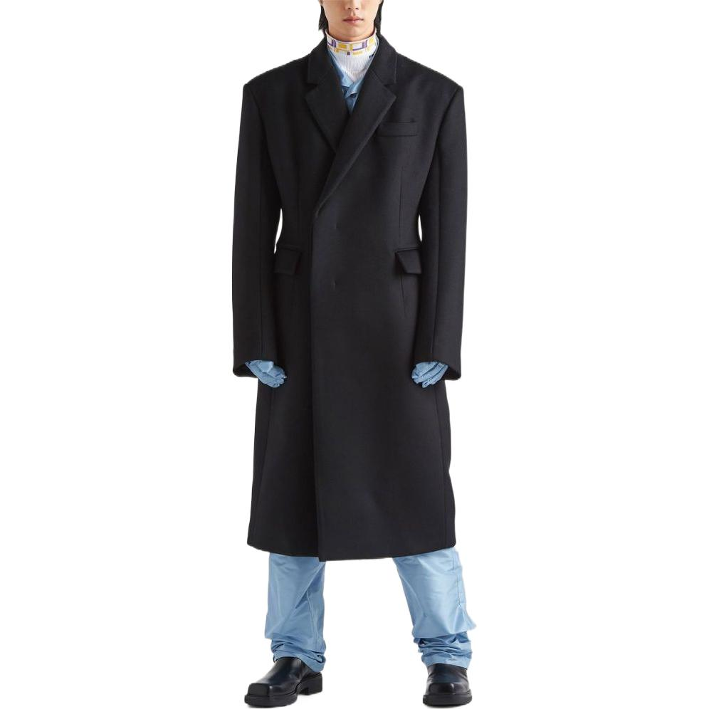 Lookbook PRADA FW22 Solid Black Long Sleeve Straight-Cut Coat Unisex. UC474N-180-F0002-S-222