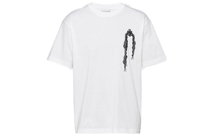 PRADA FW22 Triangle Logo Embroidered White Short Sleeve T-Shirt for Men. UJN317-10OH-F0009-S-162