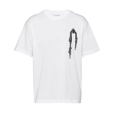 PRADA FW22 Triangle Logo Embroidered White Short Sleeve T-Shirt for Men. UJN317-10OH-F0009-S-162