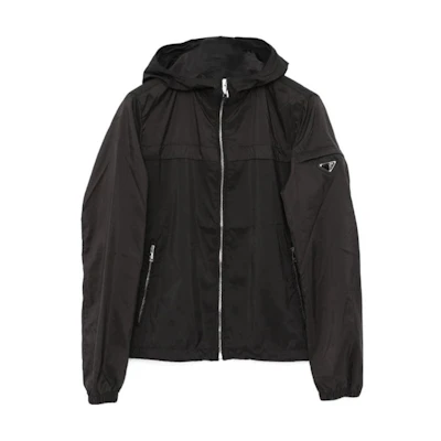 PRADA FW23 Black Color-Block Logo Zip Hoodie Jacket Coat. SGA466-106O-F0002