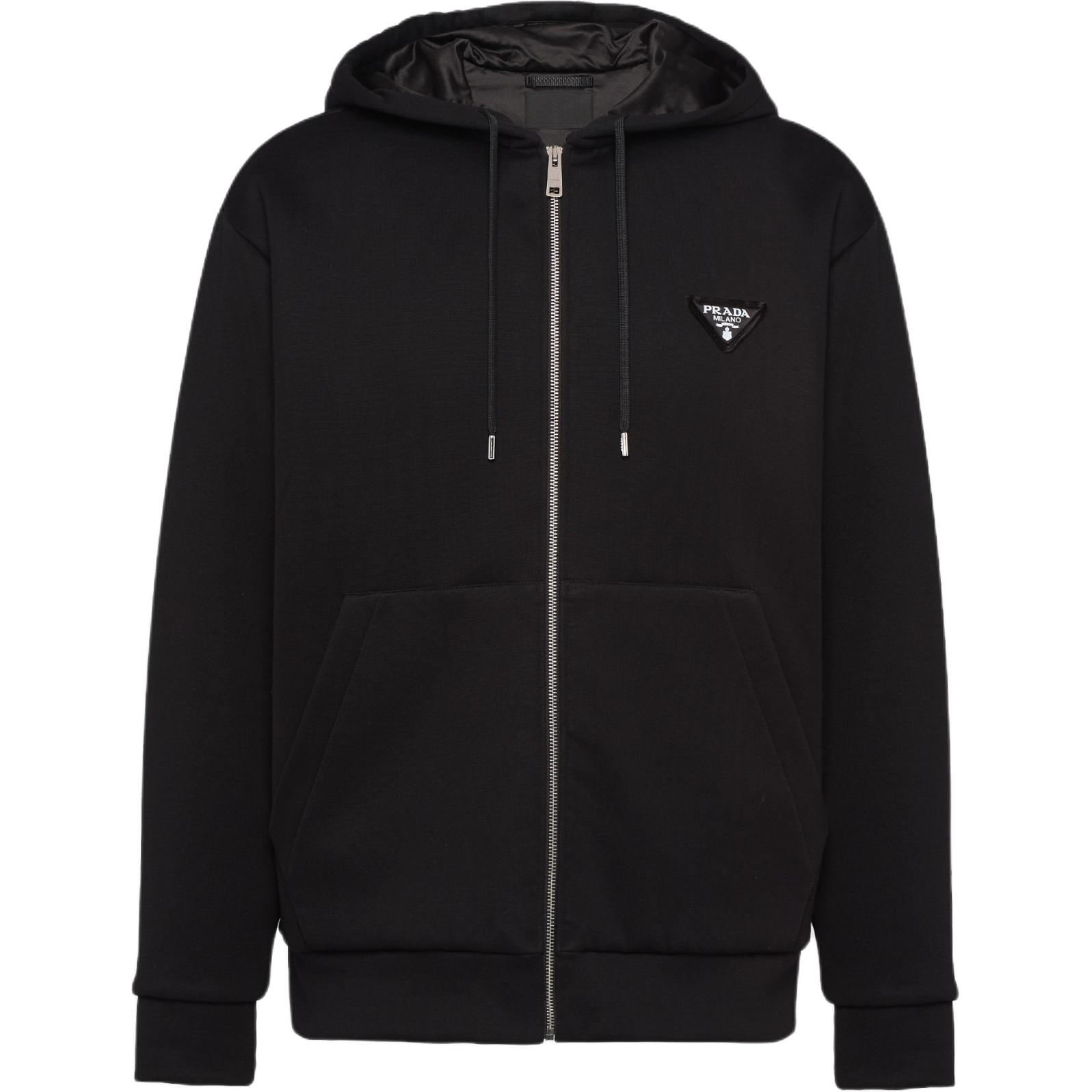 PRADA FW23  Black Hoodie with Logo Letter Print and Zipper. UJL32B-11OQ-F0002-S-OOO