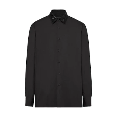 PRADA FW23 Black Long Sleeve Shirt with Detachable Embroidered Collar UCN537-10IV-F0806-S-OOO