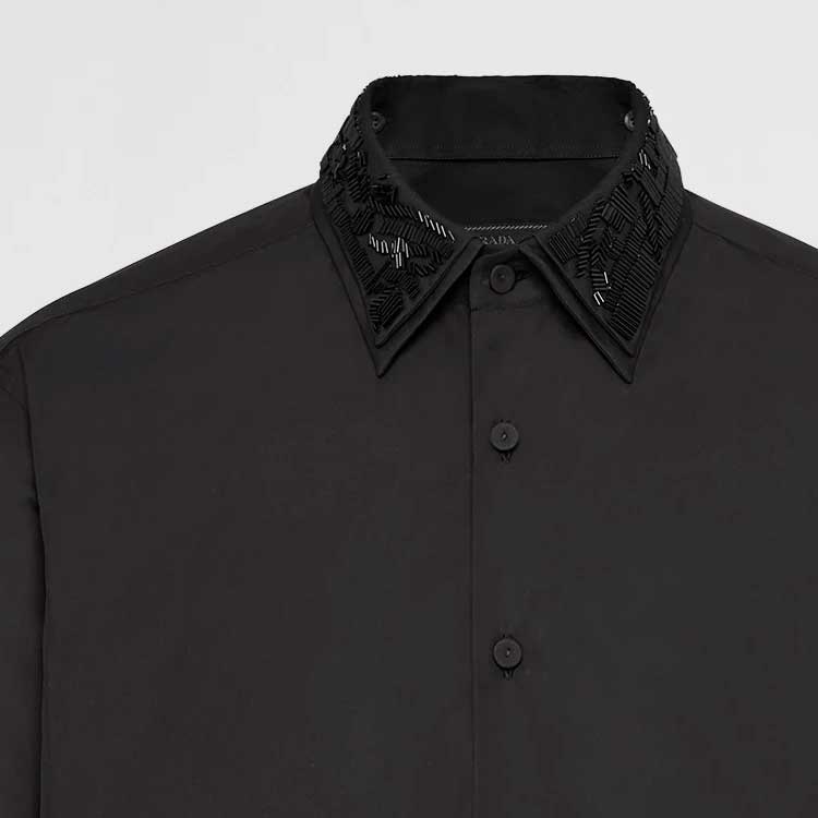PRADA FW23  Black Long Sleeve Shirt with Detachable Embroidered Collar UCN537-10IV-F0806-S-OOO 圖 7