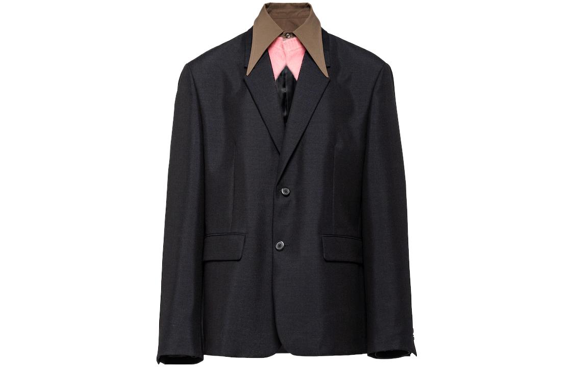 PRADA FW23  Blue Single-Breasted Detachable Casual Blazer. UGM234-1WC1-F0008-S-232