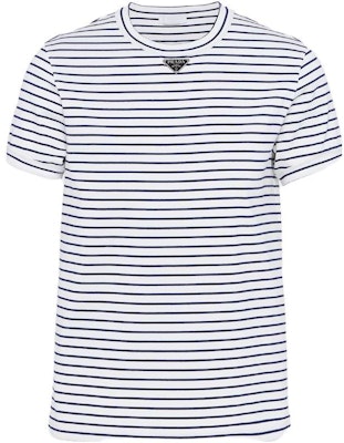 PRADA FW23 Blue Striped Cotton Crewneck Short Sleeve T-Shirt. UJN824-111L-F0UB0-S-222 Buy PRADA FW23 Blue Striped Cotton Crewneck Short Sleeve T-Shirt. UJN824-111L-F0UB0-S-222