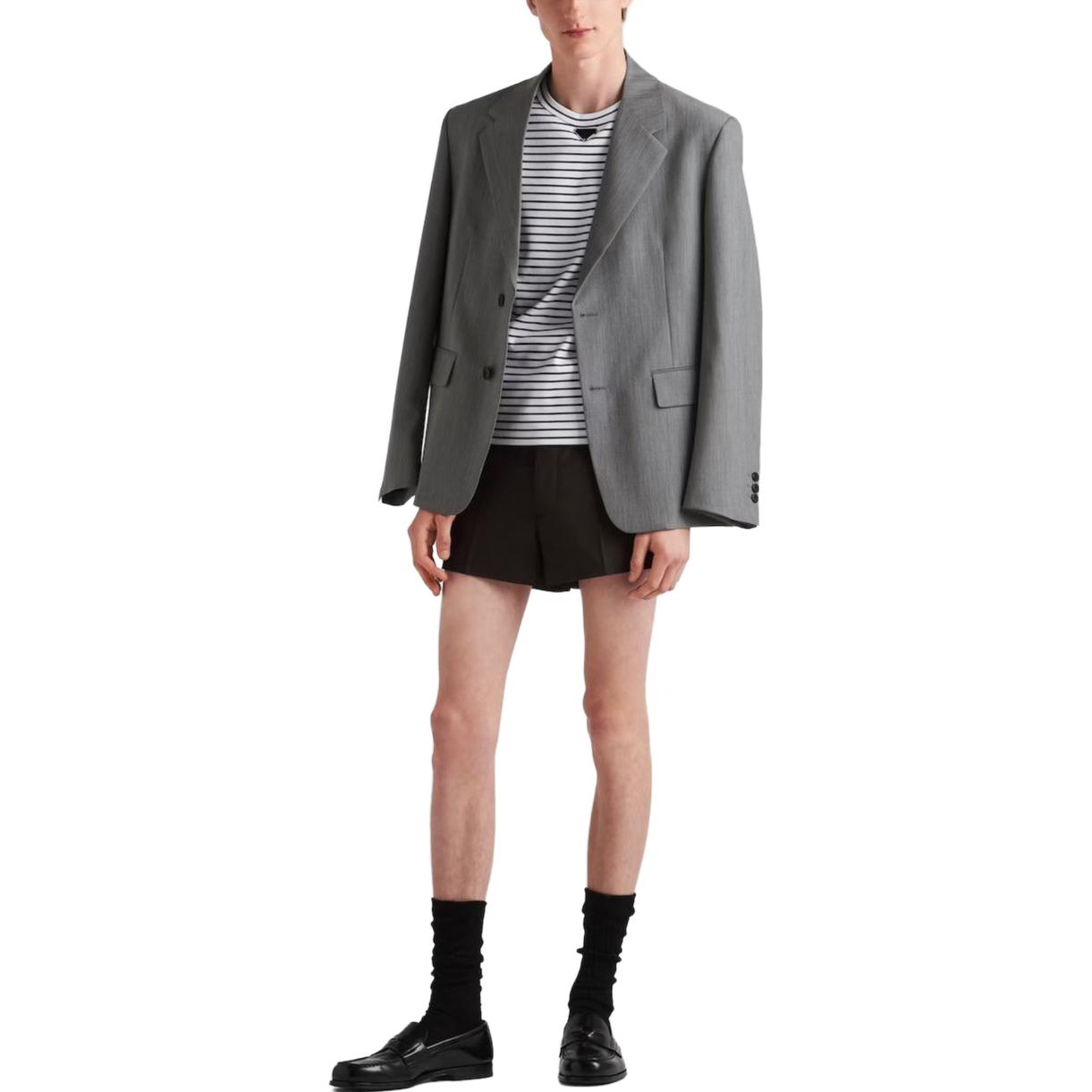 Lookbook PRADA FW23  Blue Striped Cotton Crewneck Short Sleeve T-Shirt. UJN824-111L-F0UB0-S-222