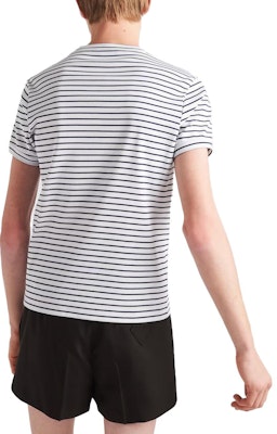 PRADA FW23 Blue Striped Cotton Crewneck Short Sleeve T-Shirt. UJN824-111L-F0UB0-S-222 Shop PRADA FW23 Blue Striped Cotton Crewneck Short Sleeve T-Shirt. UJN824-111L-F0UB0-S-222