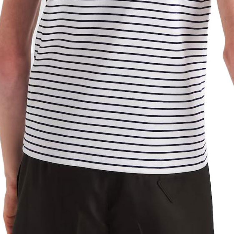 Sizing PRADA FW23  Blue Striped Cotton Crewneck Short Sleeve T-Shirt. UJN824-111L-F0UB0-S-222