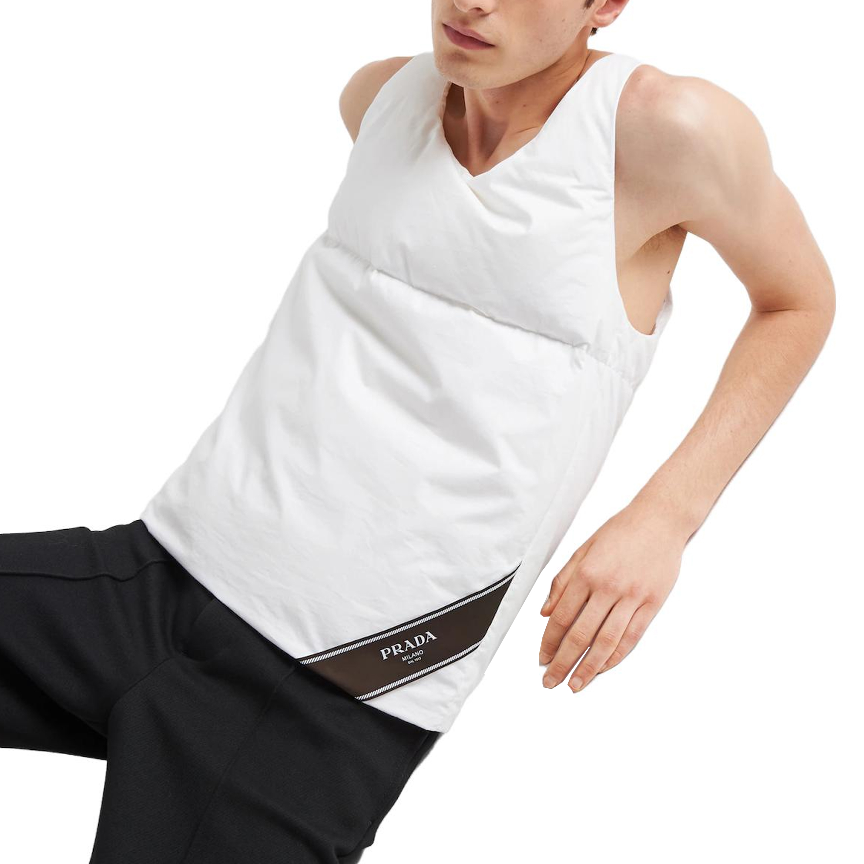 Purchase PRADA FW23 Tank Top Logo Warna Blok Putih Casual. SGC352-1U71-F0009-S-232