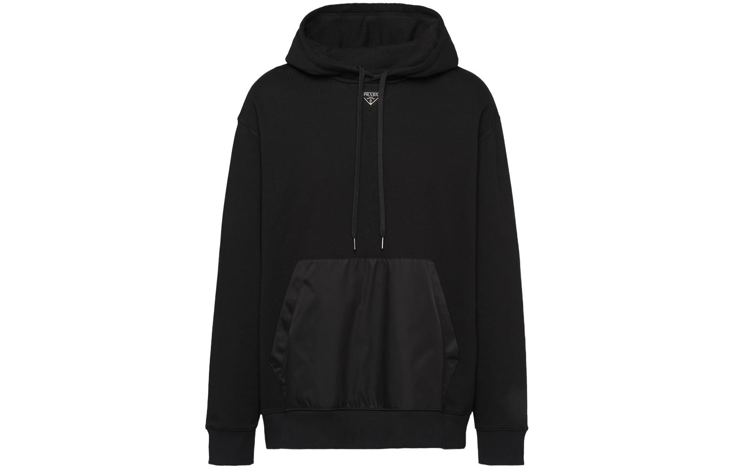 PRADA FW23  Oversized Hoodie with Logo and Drawstring in Black. UJL45B-11CC-F0002-S-OOO