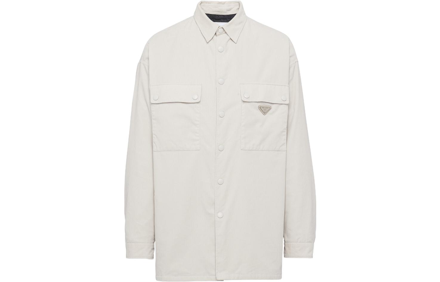 Order PRADA FW23 純色尖領休閒長袖襯衫 米白色 SC556-1JHC-F0K74-S-221