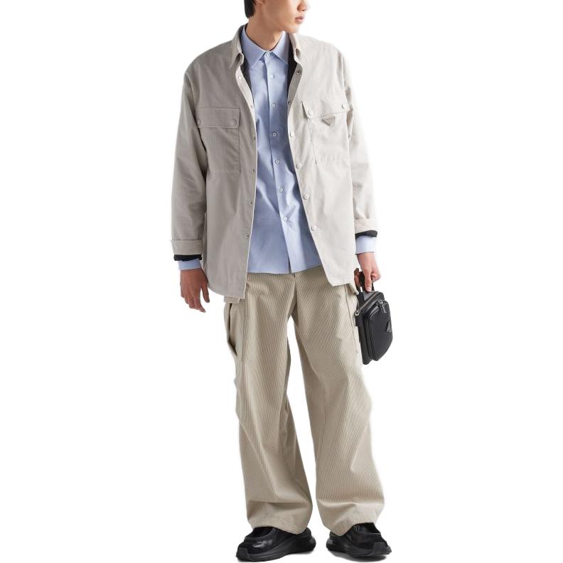 Lookbook PRADA FW23 純色尖領休閒長袖襯衫 米白色 SC556-1JHC-F0K74-S-221