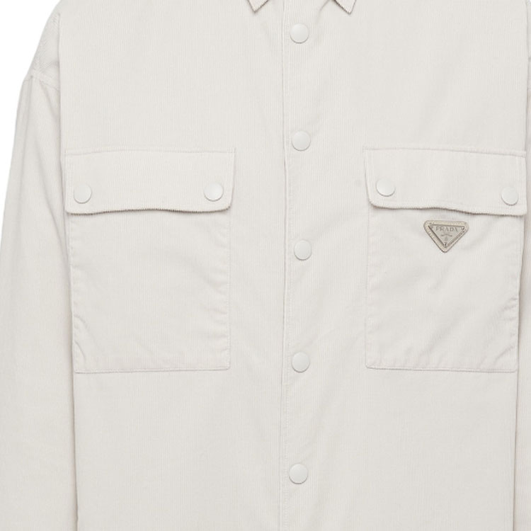 Sizing PRADA FW23 純色尖領休閒長袖襯衫 米白色 SC556-1JHC-F0K74-S-221