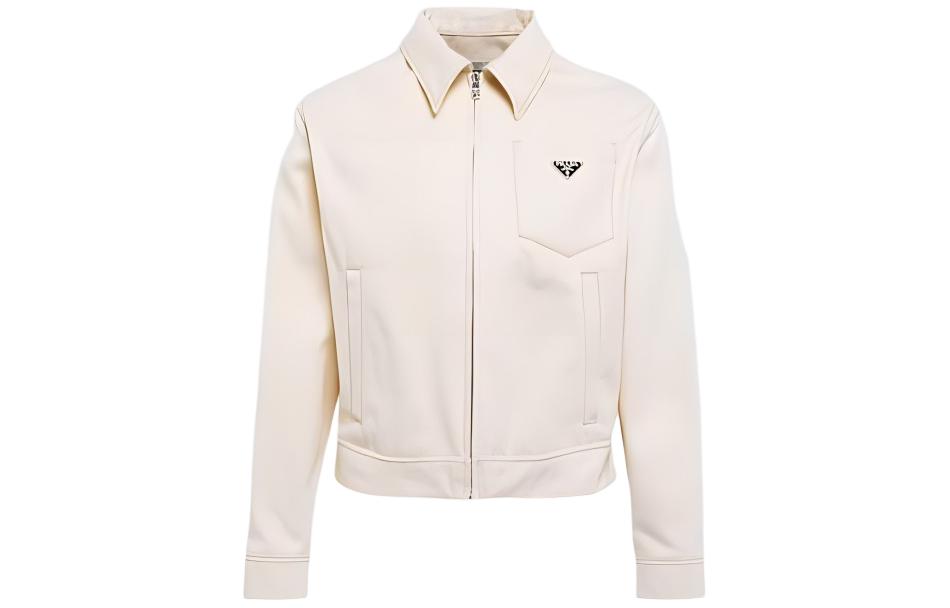 Prada FW23 Beige Zip-Up Jacket with Solid Logo Design GEB211-12CD-F0F4Q