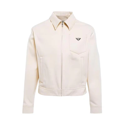 Prada FW23 Beige Zip-Up Jacket with Solid Logo Design GEB211-12CD-F0F4Q