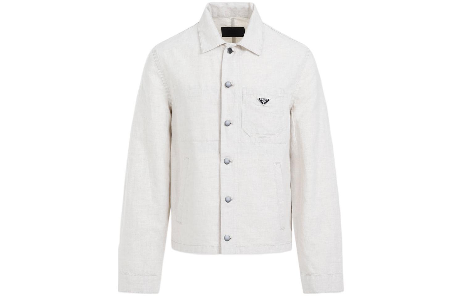 Order 普拉达FW23 logo浅色牛仔腰带单排扣夹克男士白色款. GEB254-14J2-F0ABR-S-OOO