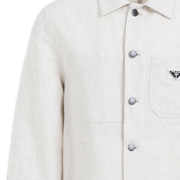 Sizing 普拉达FW23 logo浅色牛仔腰带单排扣夹克男士白色款. GEB254-14J2-F0ABR-S-OOO