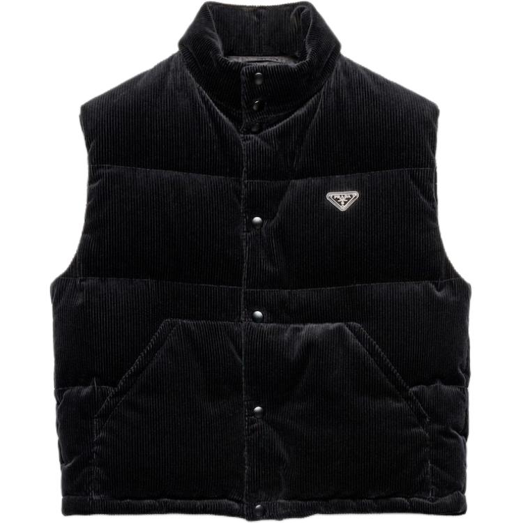 PRADA FW24  Black Detachable Hood Sleeveless Puffer Jacket. SGC693-13YO-F002-S-OOO