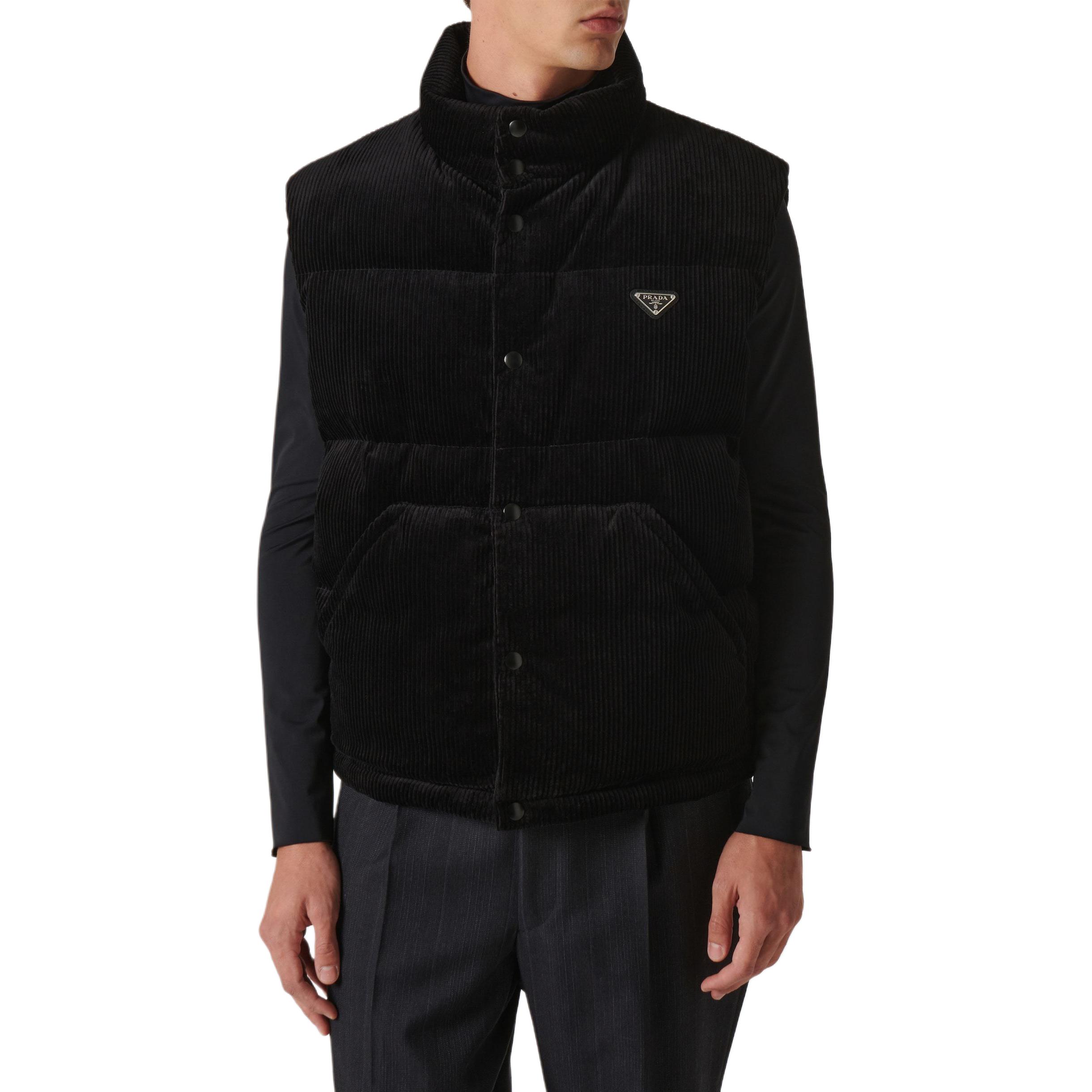 Shop PRADA FW24  Black Detachable Hood Sleeveless Puffer Jacket. SGC693-13YO-F002-S-OOO